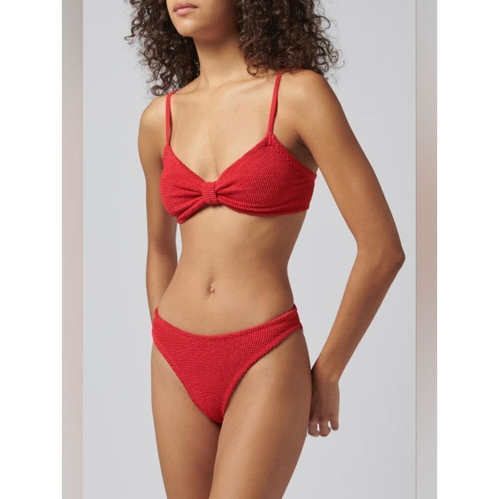 Hunza G Red Alicia Knot Front Textured Bikini 2 Piece Swimsuit One size SW1